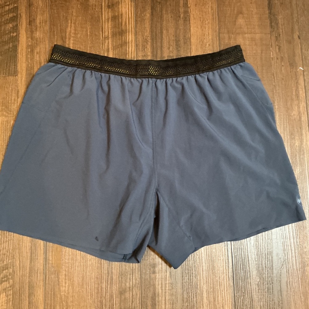 Janji Running Shorts Blue Grey Lined Athletic Training Size Large L Zip Pocket